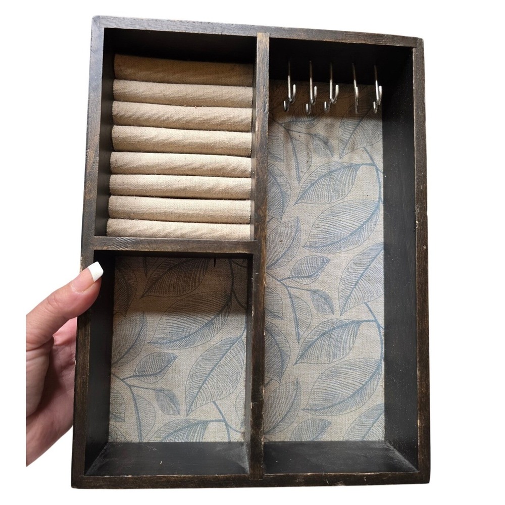 Umbra Studio Wood Jewelry Organizer Wall Mounted Ring Tray Necklace Hooks C3